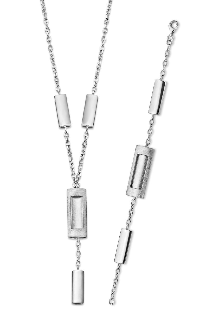 Geometrisches Rechteck Silber Schmuckset