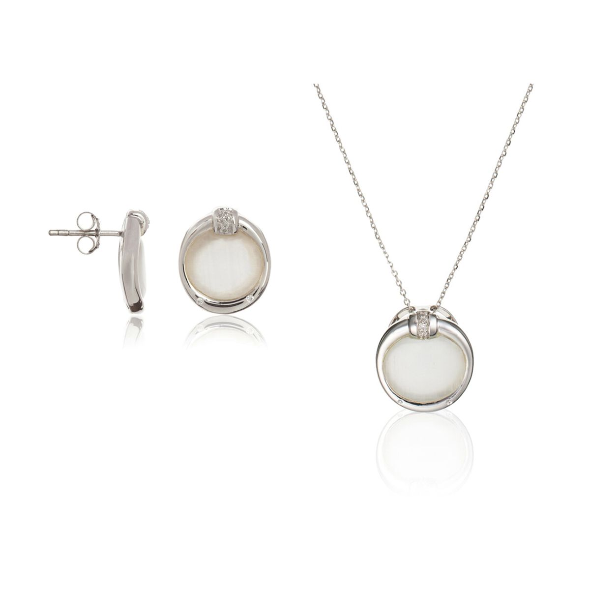 Rundes Silber-Schmuckset mit weißem Inlay