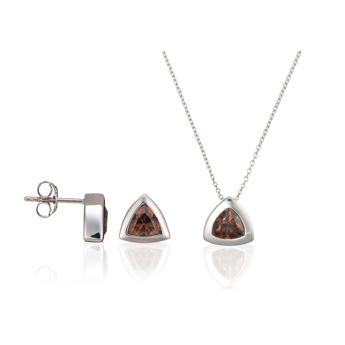 Schmuckset mit Smoky-Quarz im Trillionschliff