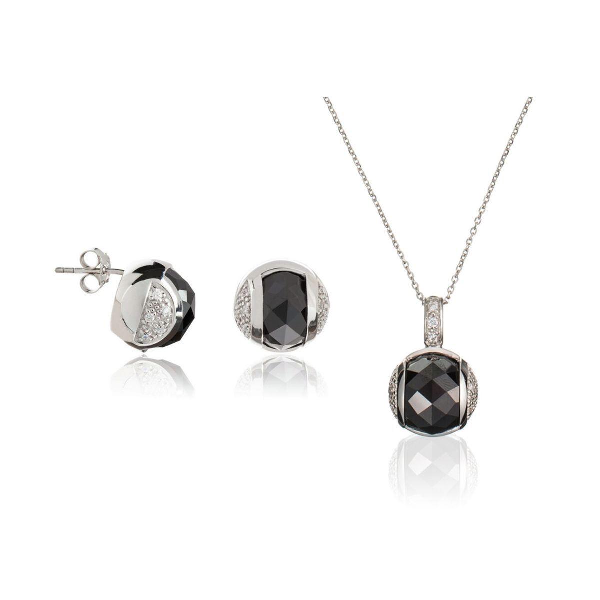 Schmuckset mit facettiertem schwarzen Stein