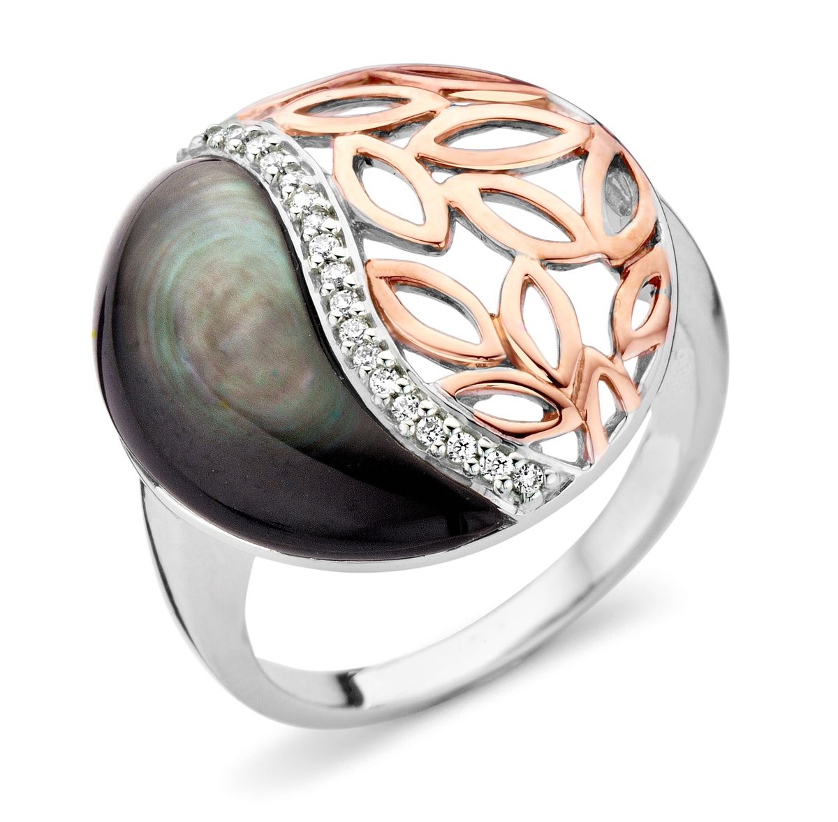 Filigraner Blättermotiv-Ring mit Perlmutt