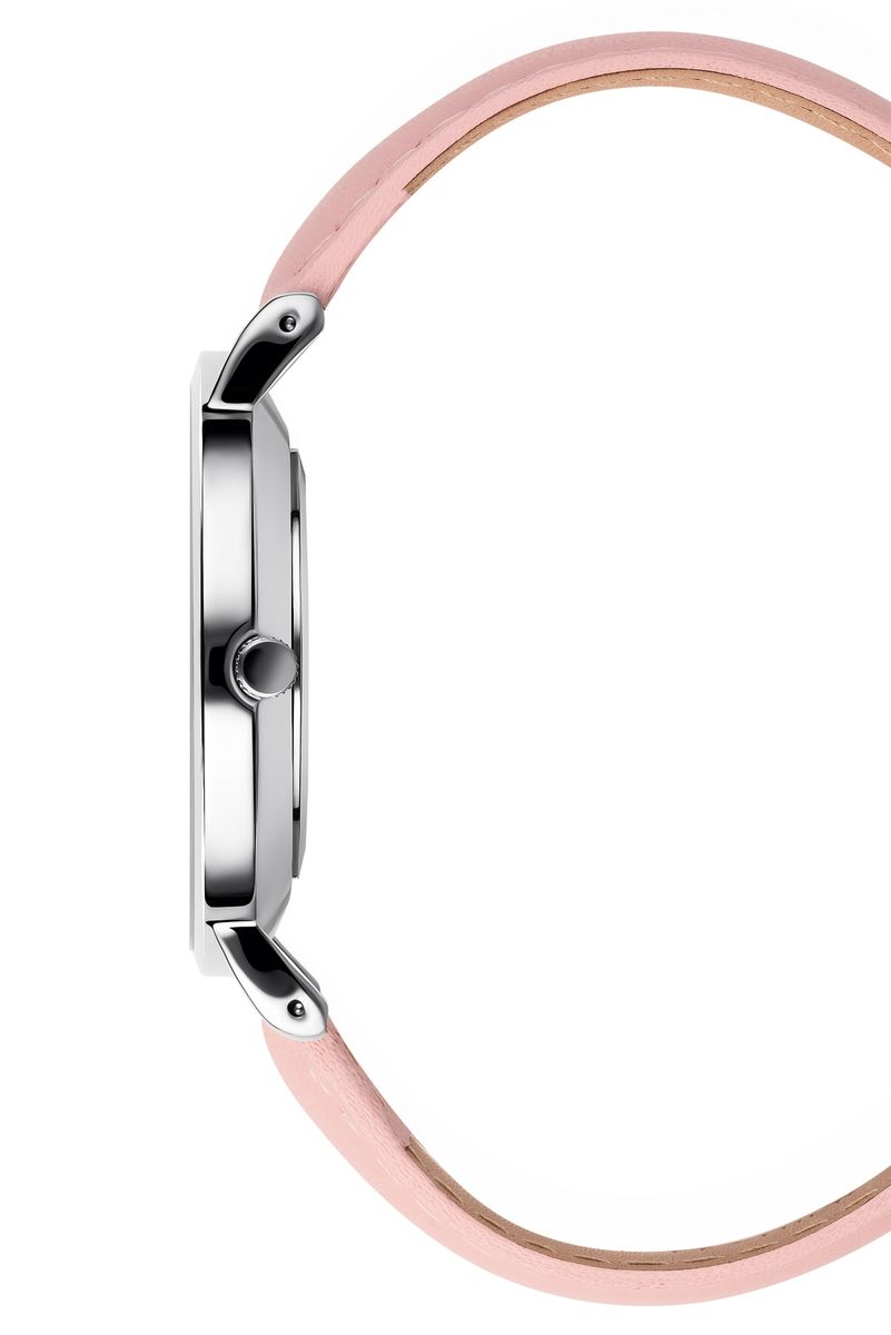 Armbanduhr mit Blumenzifferblatt und rosa Band