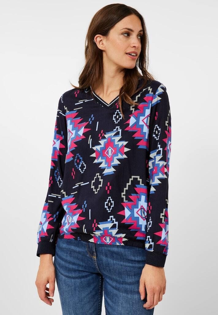 Tunika-Bluse mit grafischem Geometrie-Print