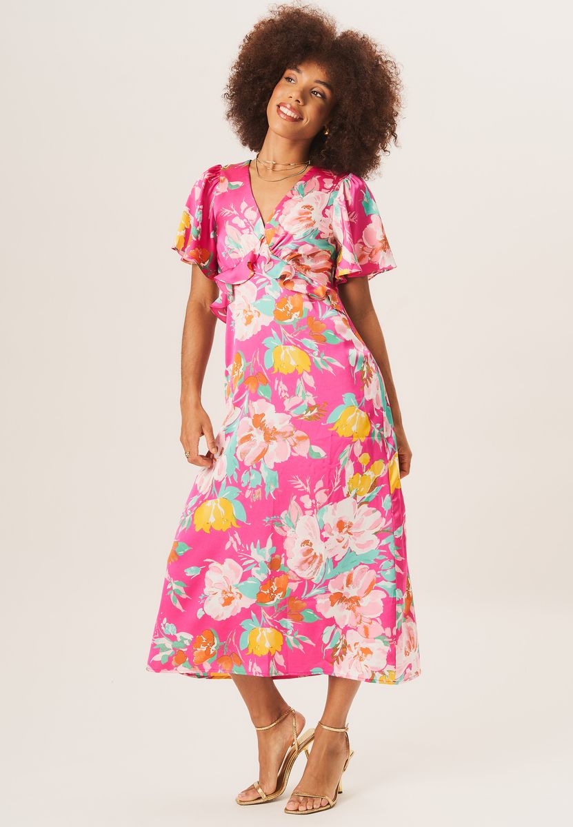 Florales Midikleid mit Flatterärmeln