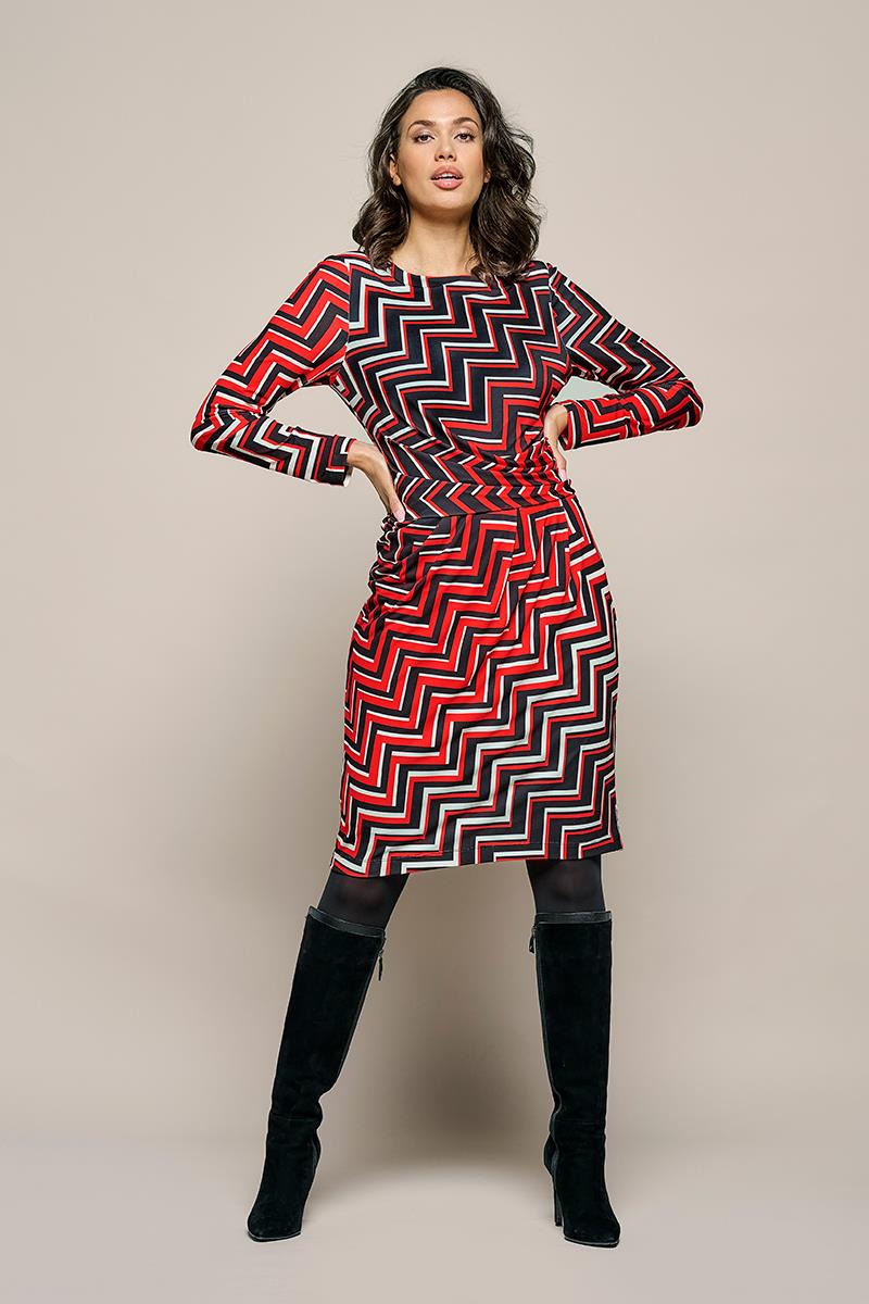 Drapiertes Jerseykleid mit Zickzack-Print