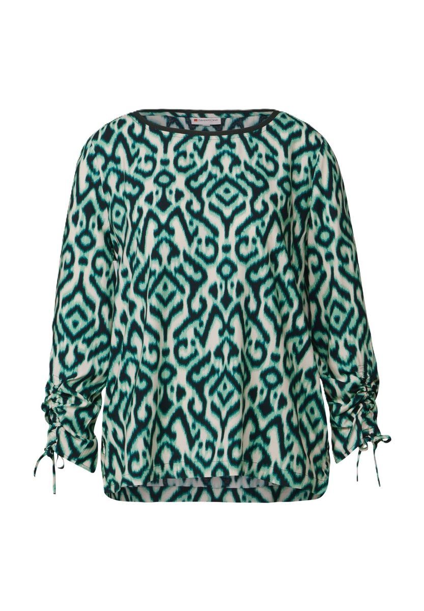 Ikat-Muster Bluse mit Raffärmeln