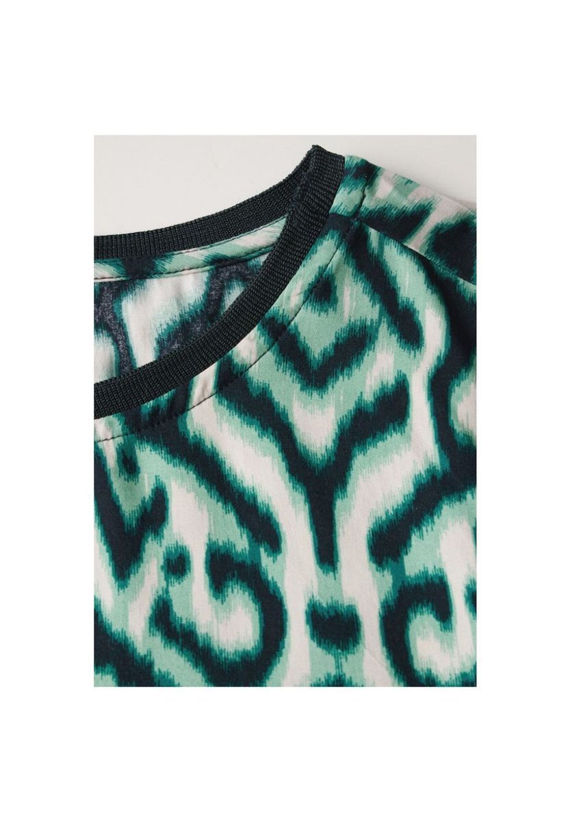 Ikat-Muster Bluse mit Raffärmeln