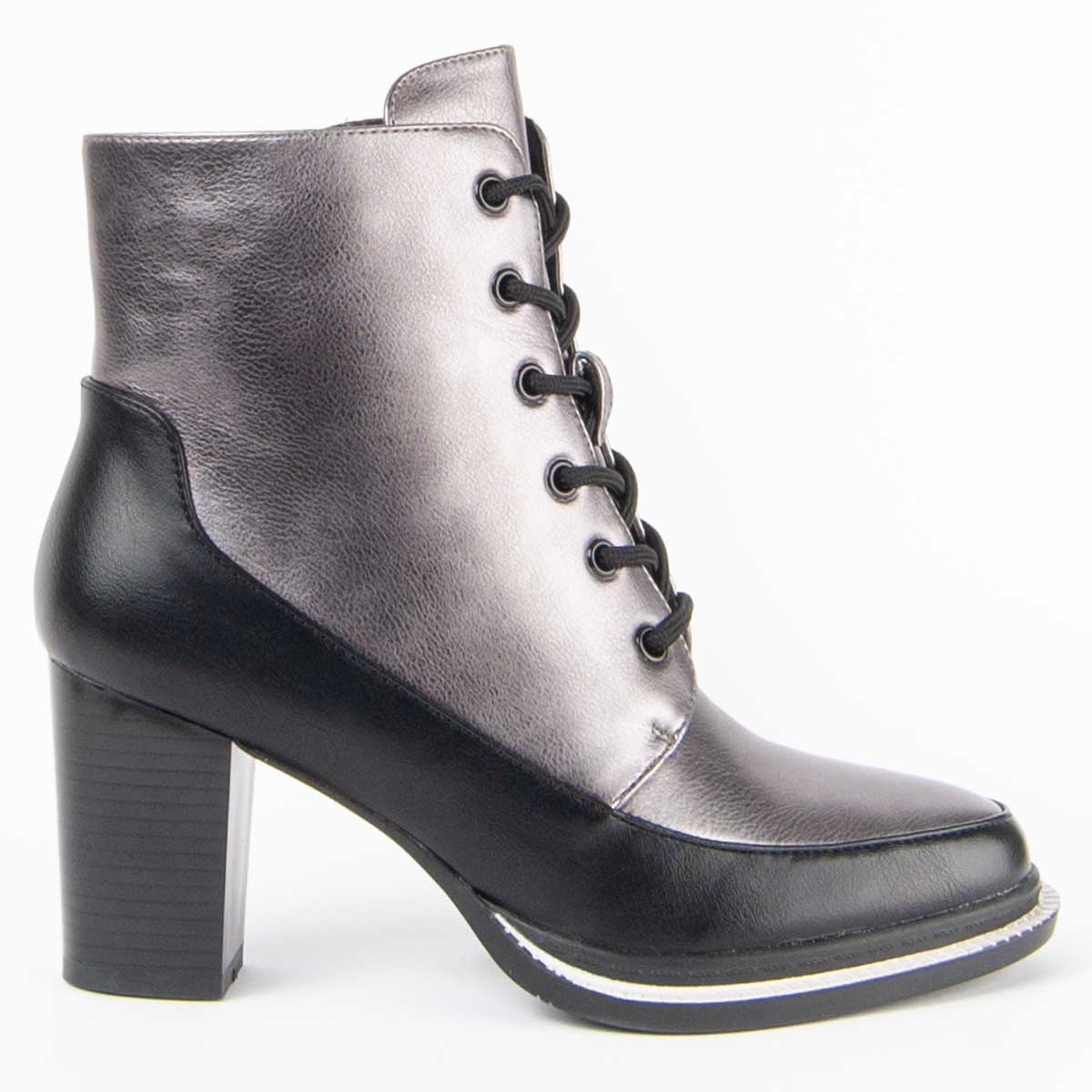 Schnürstiefeletten mit Metallic-Panel