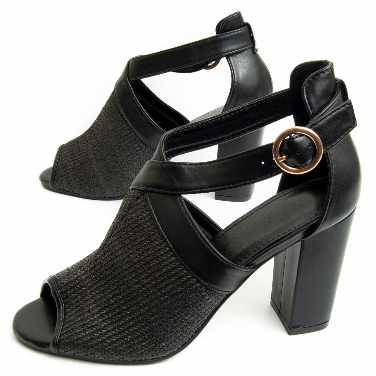 Blockabsatz-Sandalen mit Flechtstruktur