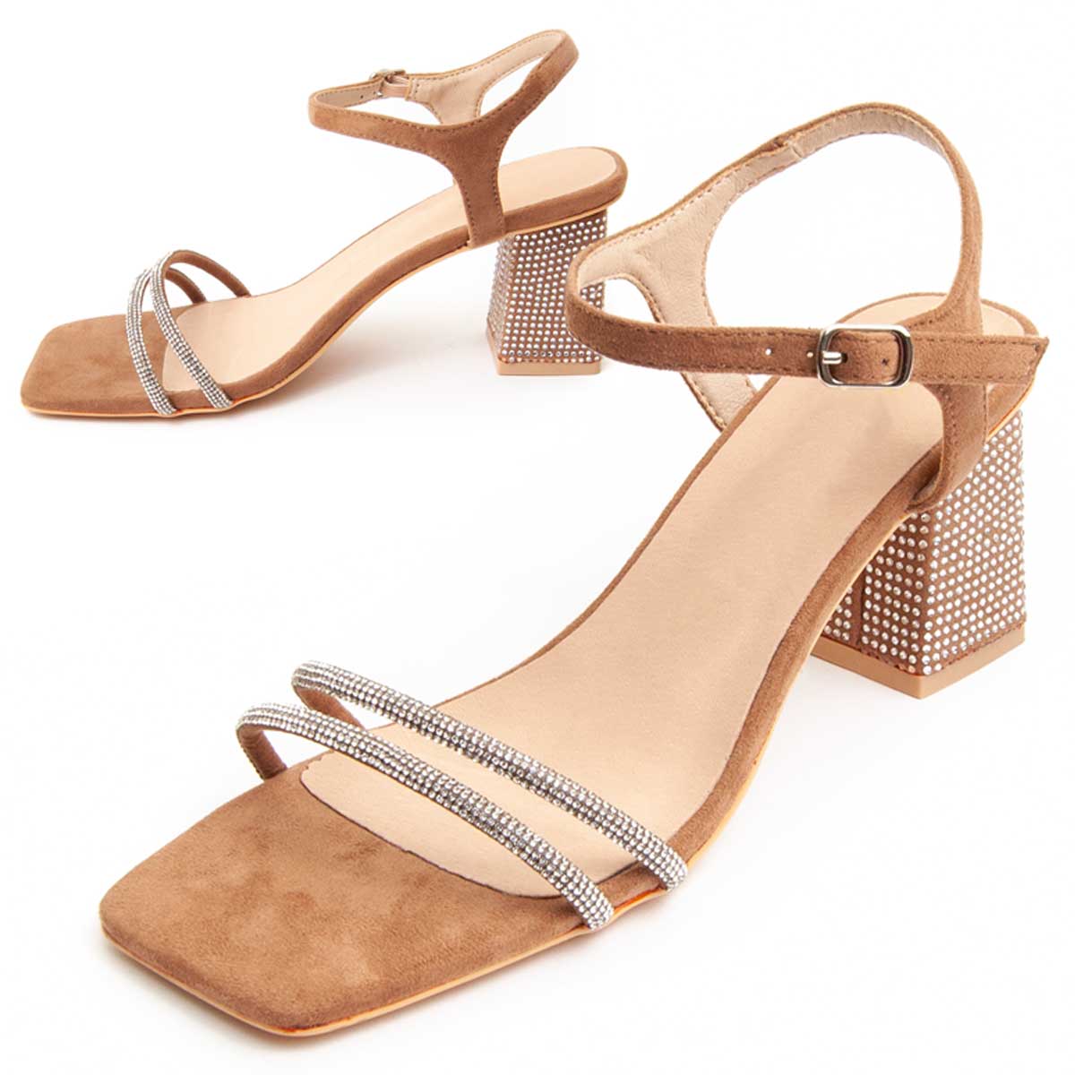 Blockabsatz-Sandalen mit Strassverzierung