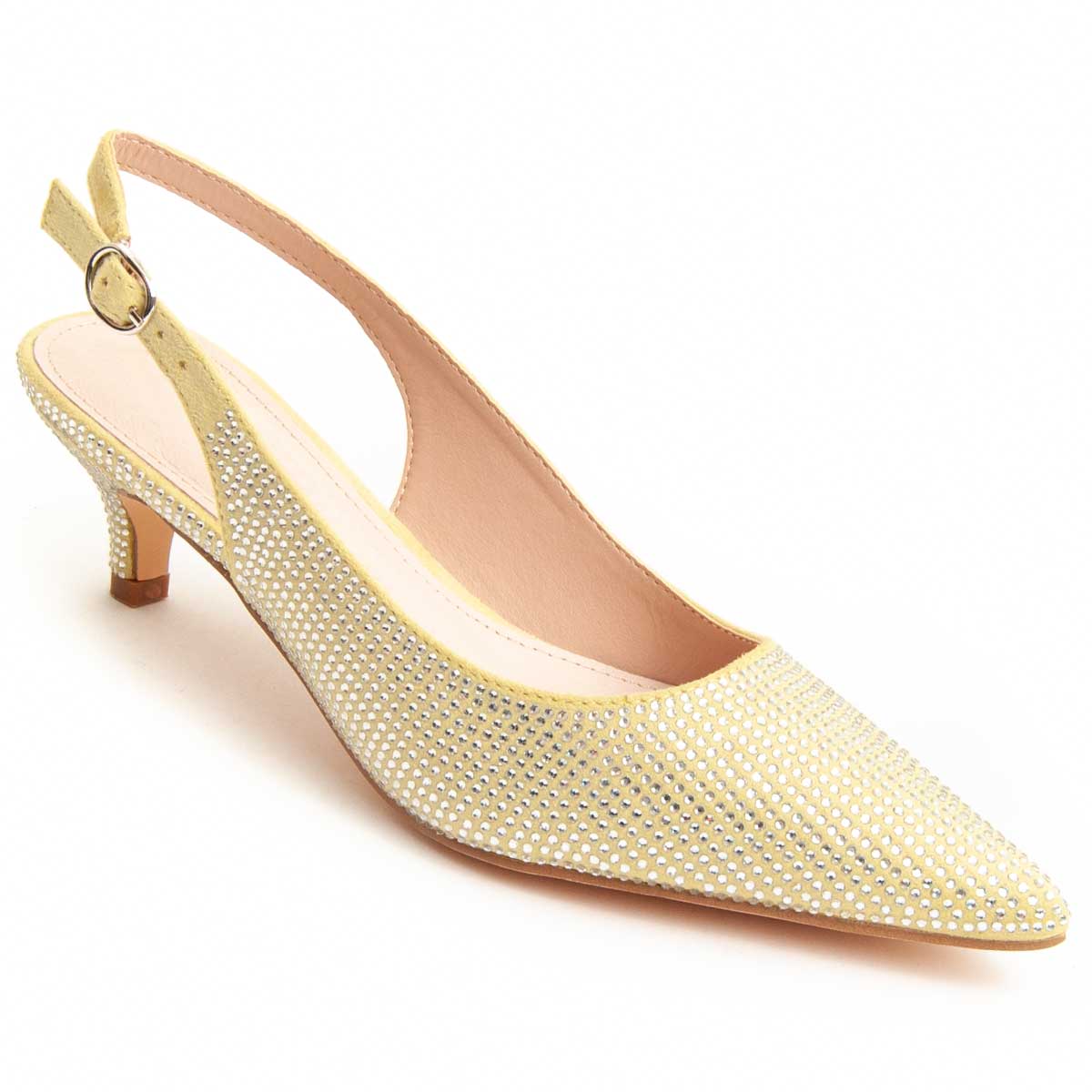 Strassverzierte spitze Slingback-Pumps