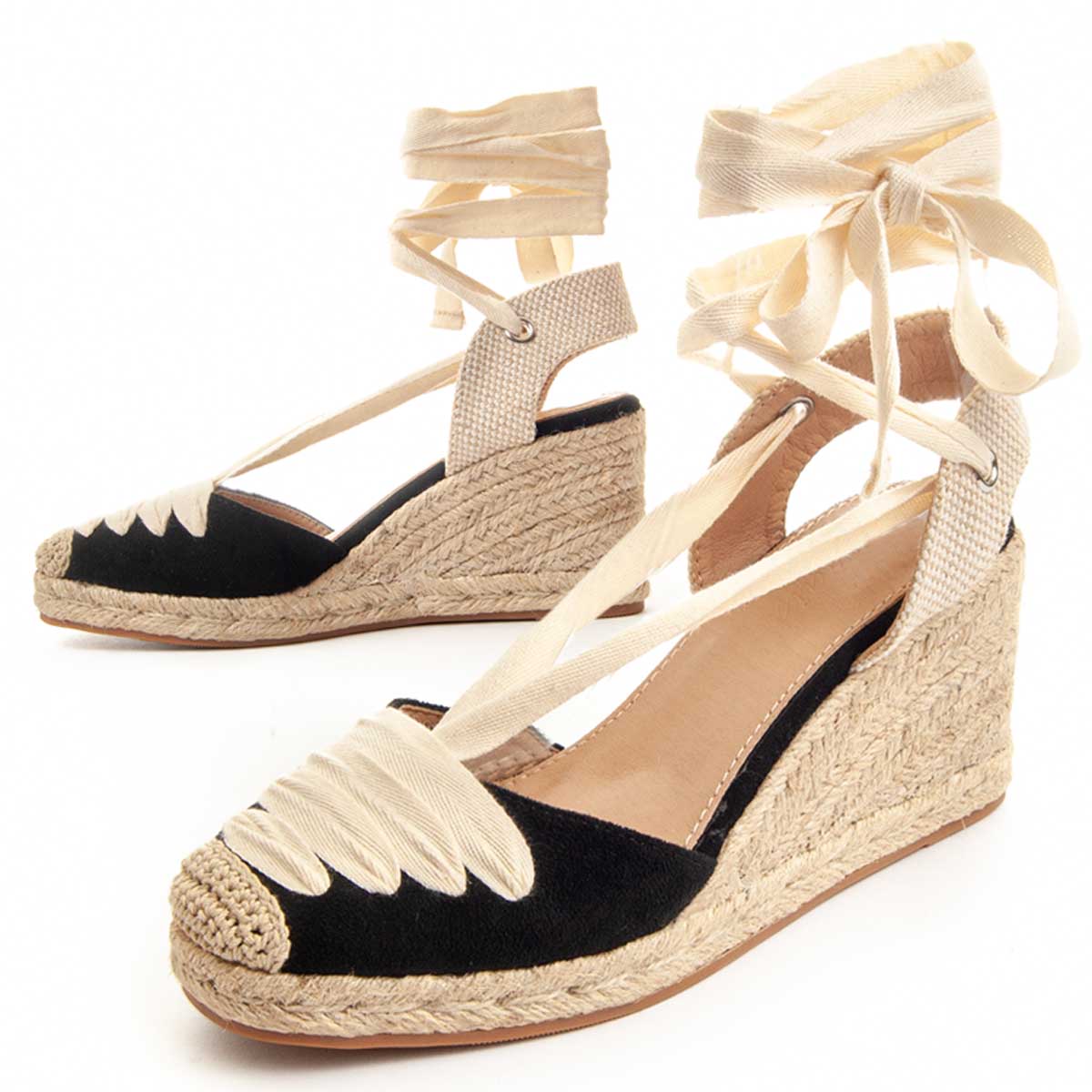 Espadrille-Keilsandaletten zum Schnüren
