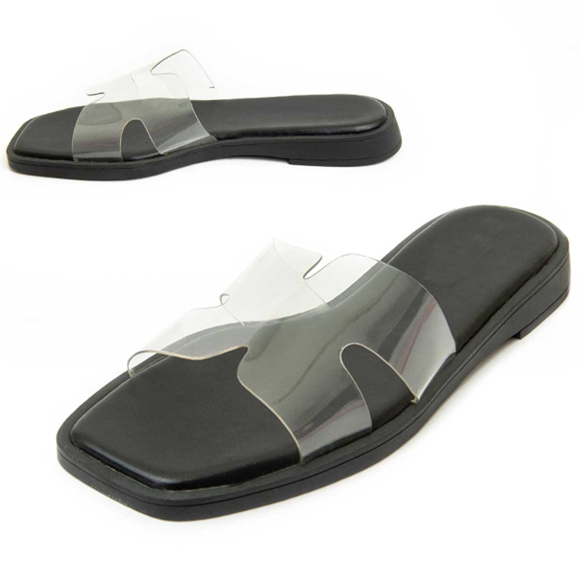 Minimalistische flache Sandalen mit transparentem Riemen