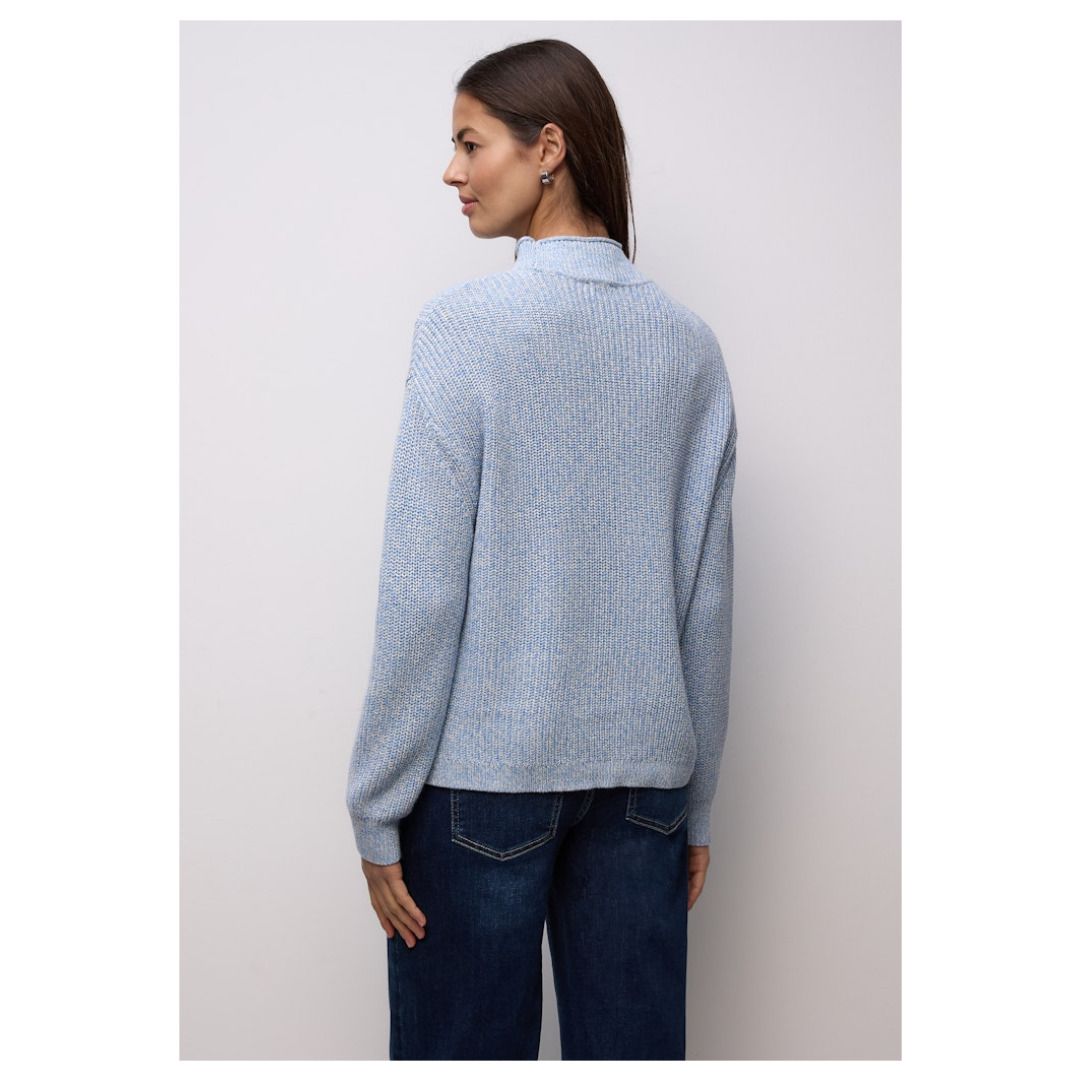 Strukturierter Mouline-Pullover mit Stehkragen