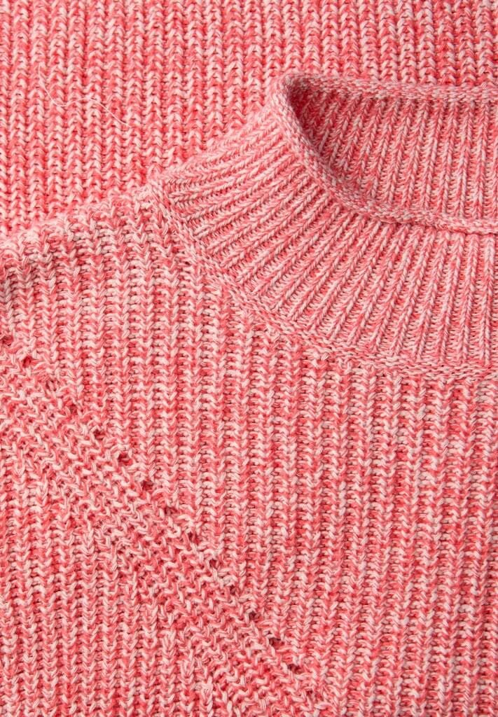 Strukturierter Mouline-Strickpullover mit Stehkragen