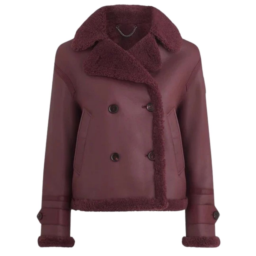 Zweireihige Shearling-Lederjacke