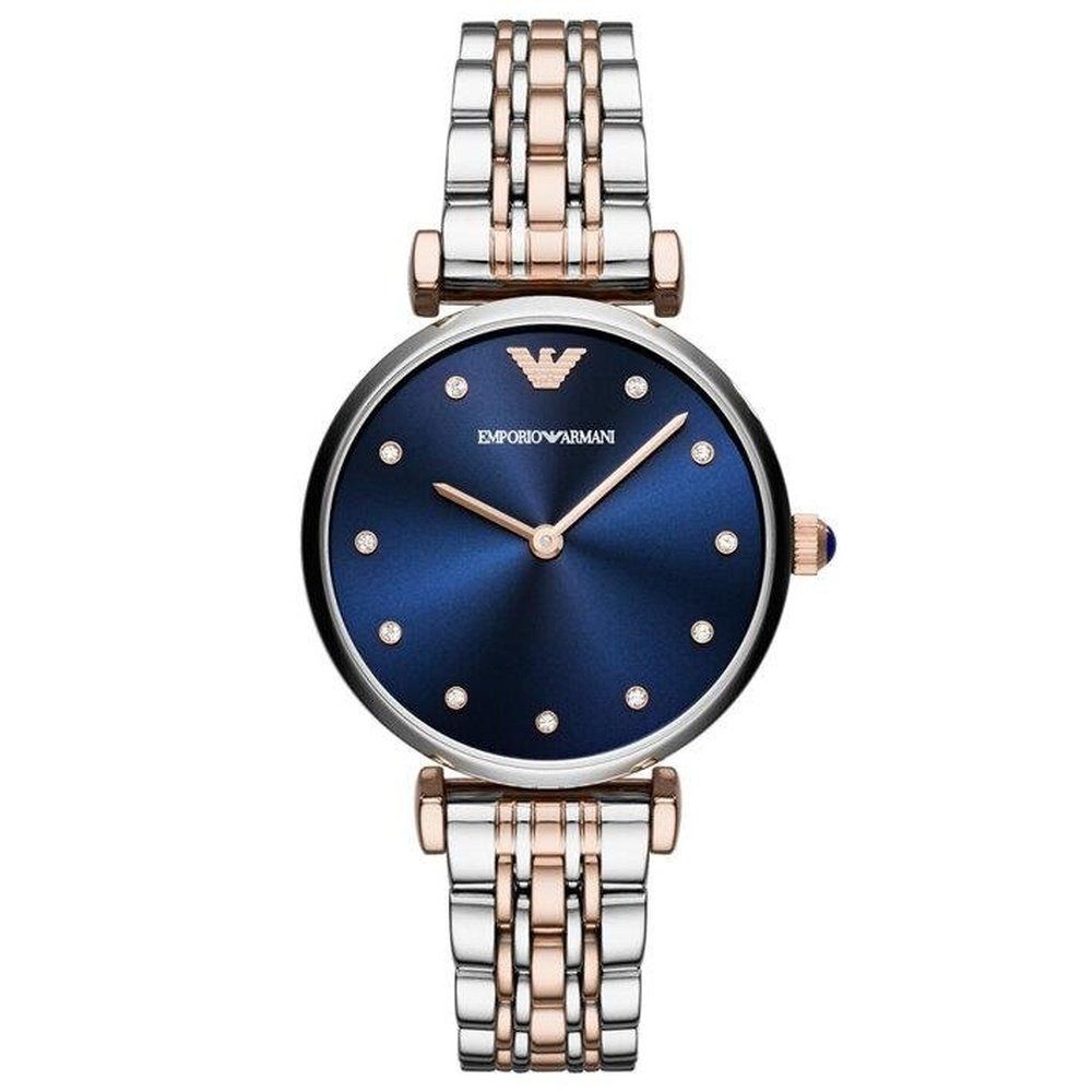 Elegante Bicolor-Uhr mit blauem Zifferblatt