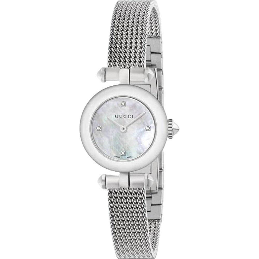 Elegante Perlmutt-Uhr mit Mesh-Armband