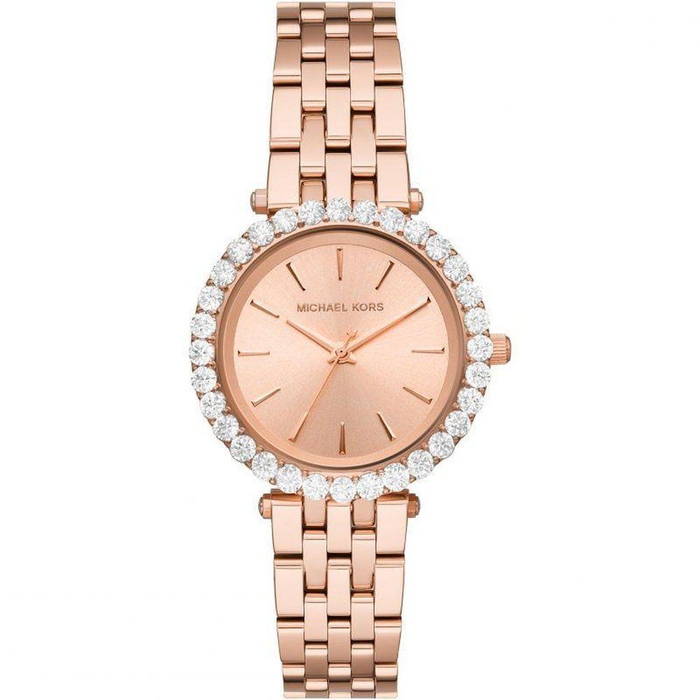 Roségoldene Uhr mit schimmernder Kristall-Lünette