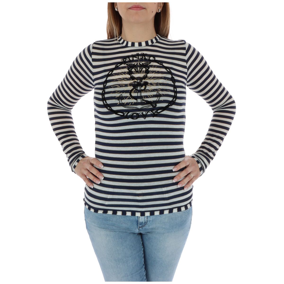 Gestreiftes Langarmshirt mit Nautik-Grafik