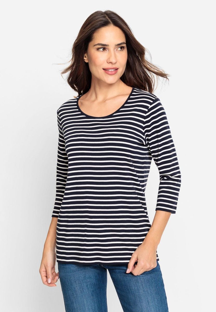 Gestreiftes Baumwollshirt mit 3/4-Arm
