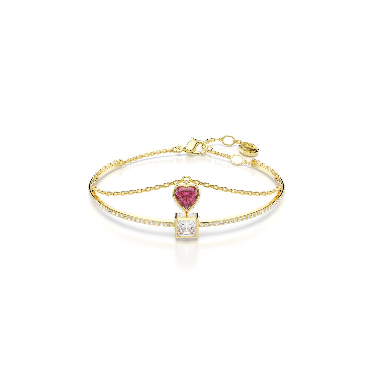 Zweilagiges Armband mit Herz- und quadratischen Kristallen