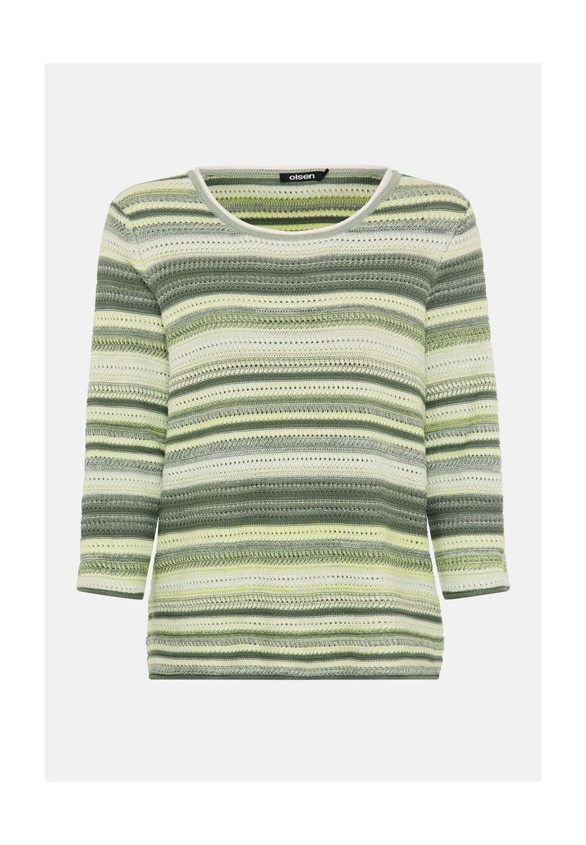 Gestreifter Feinstrickpullover mit Dreiviertelarm