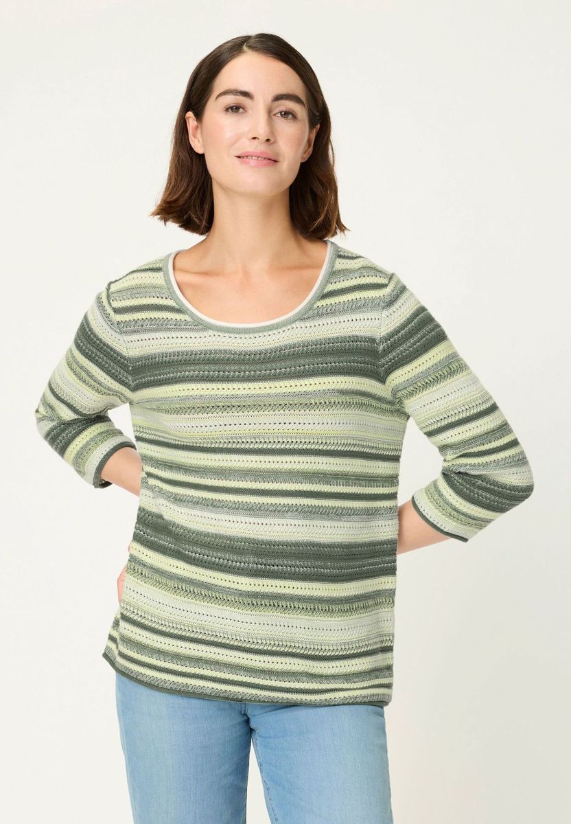 Gestreifter Feinstrickpullover mit Dreiviertelarm