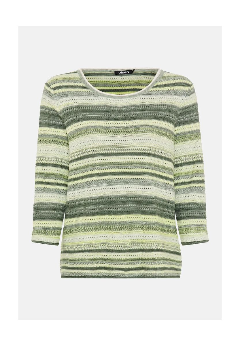 Gestreifter Feinstrickpullover mit Dreiviertelarm