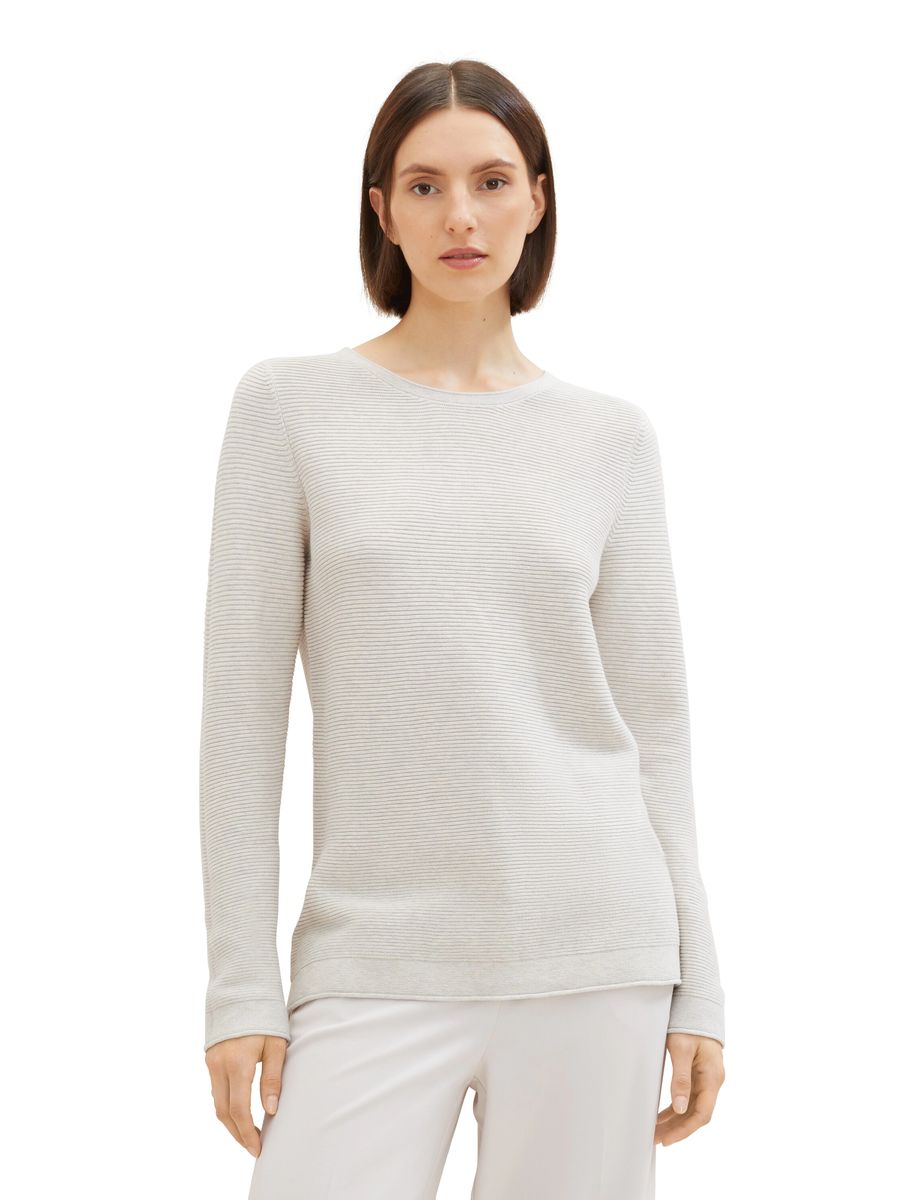 Feingerippter langärmeliger Baumwoll-Strickpullover