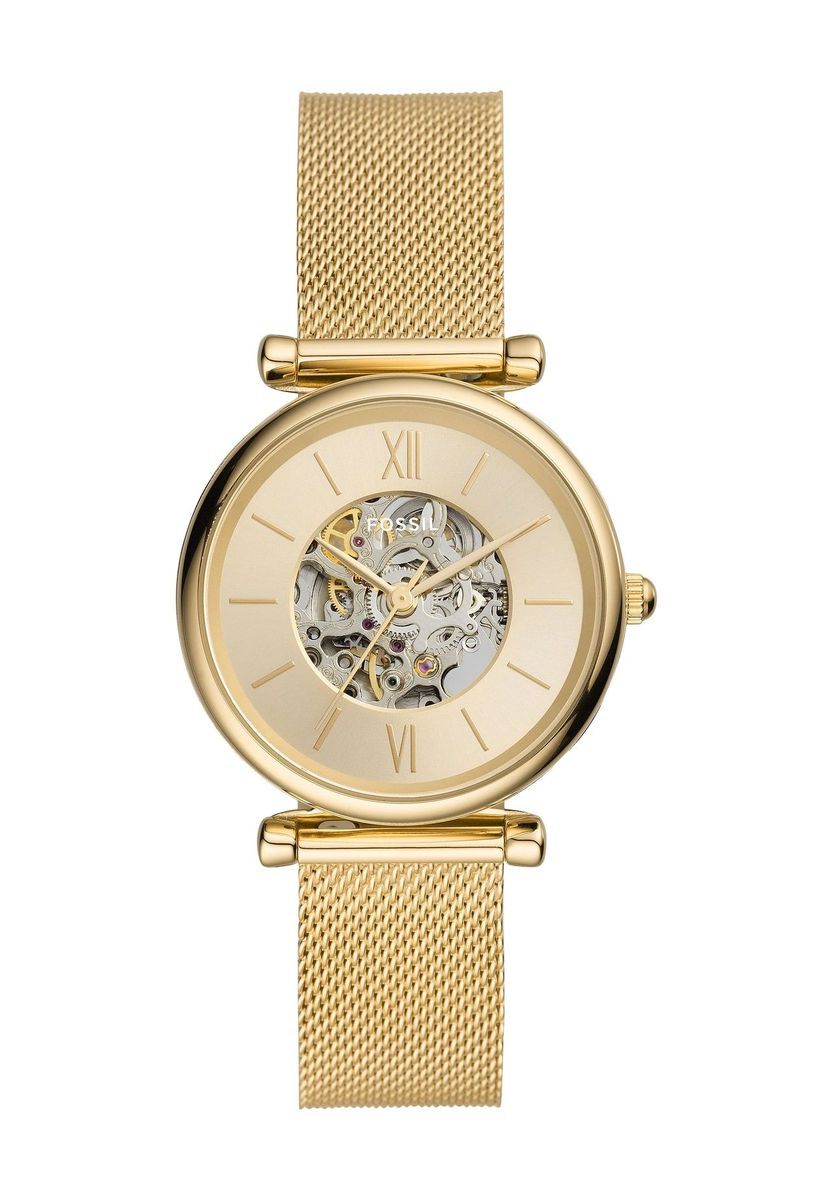 Elegante Skelett-Automatik-Uhr mit Mesh-Armband