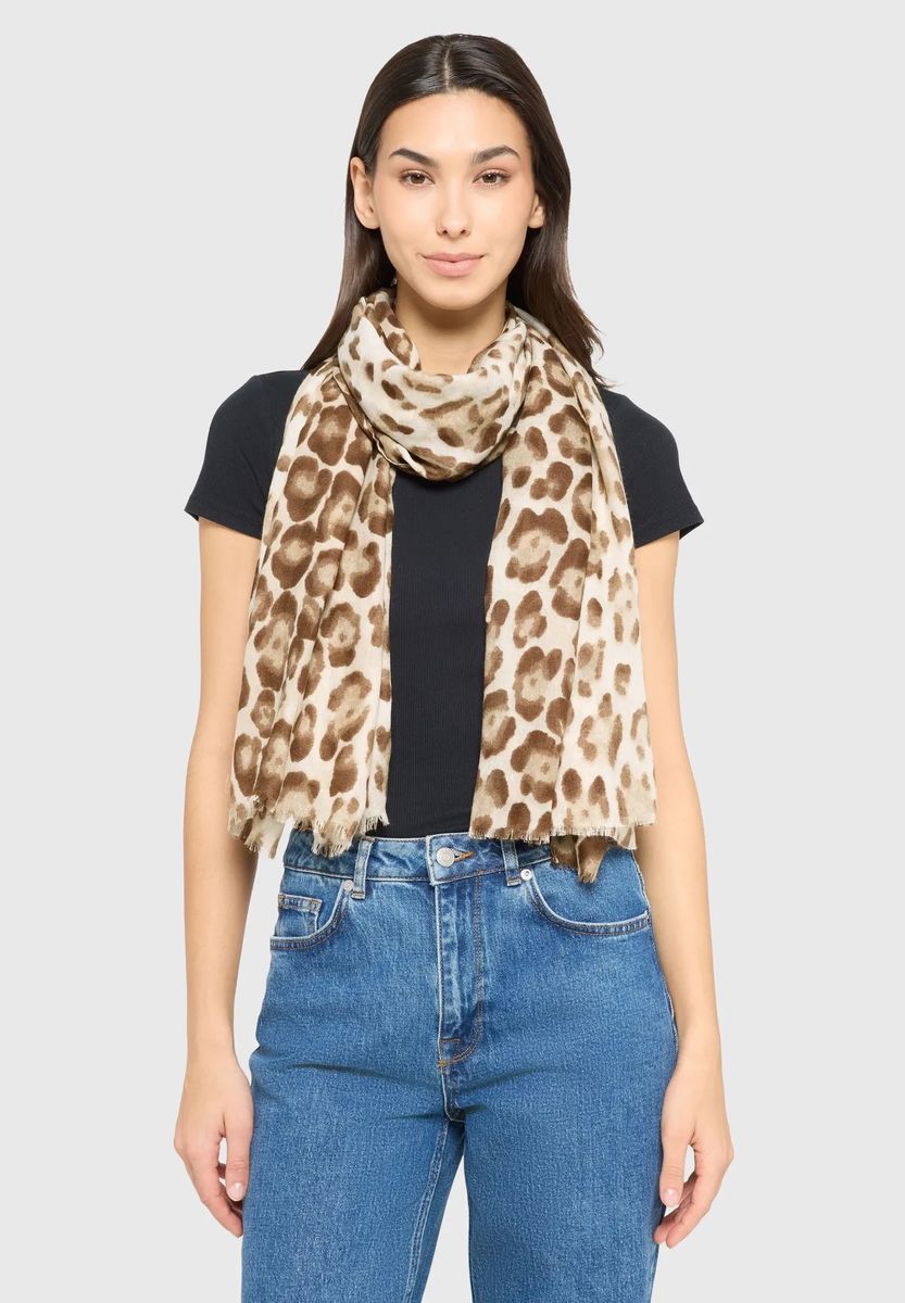 Schal mit Leopardenprint und Fransen