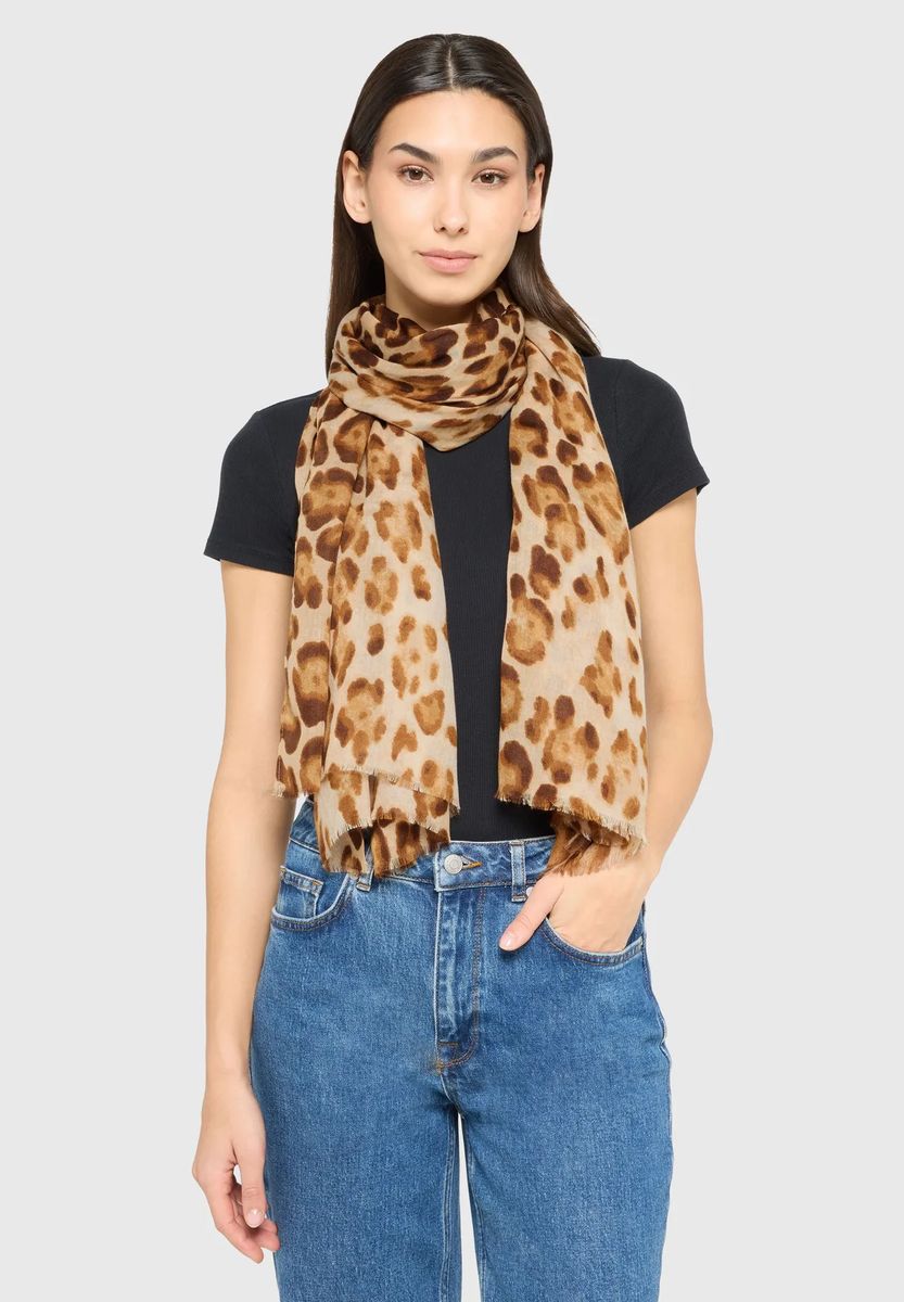 Schal mit Leopardenmuster und Fransen