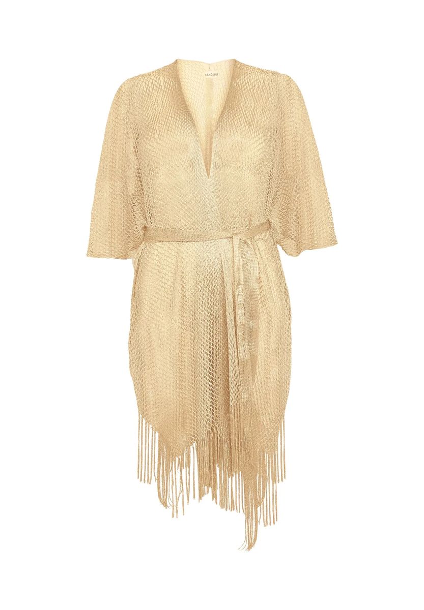 Eleganter Metallic-Netz-Poncho mit Fransen
