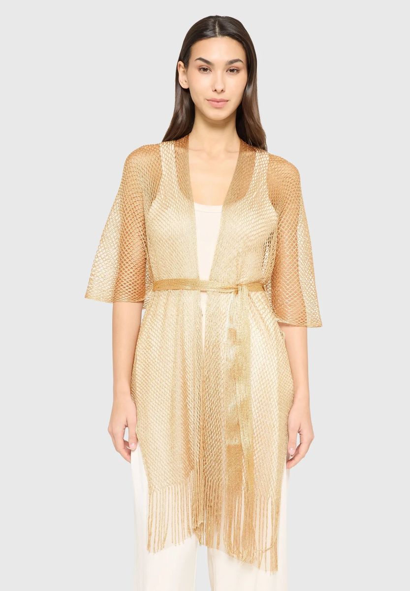 Eleganter Metallic-Netz-Poncho mit Fransen