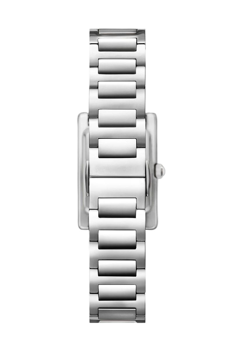 Kristallbesetzte Tank-Armbanduhr mit Perlmutt