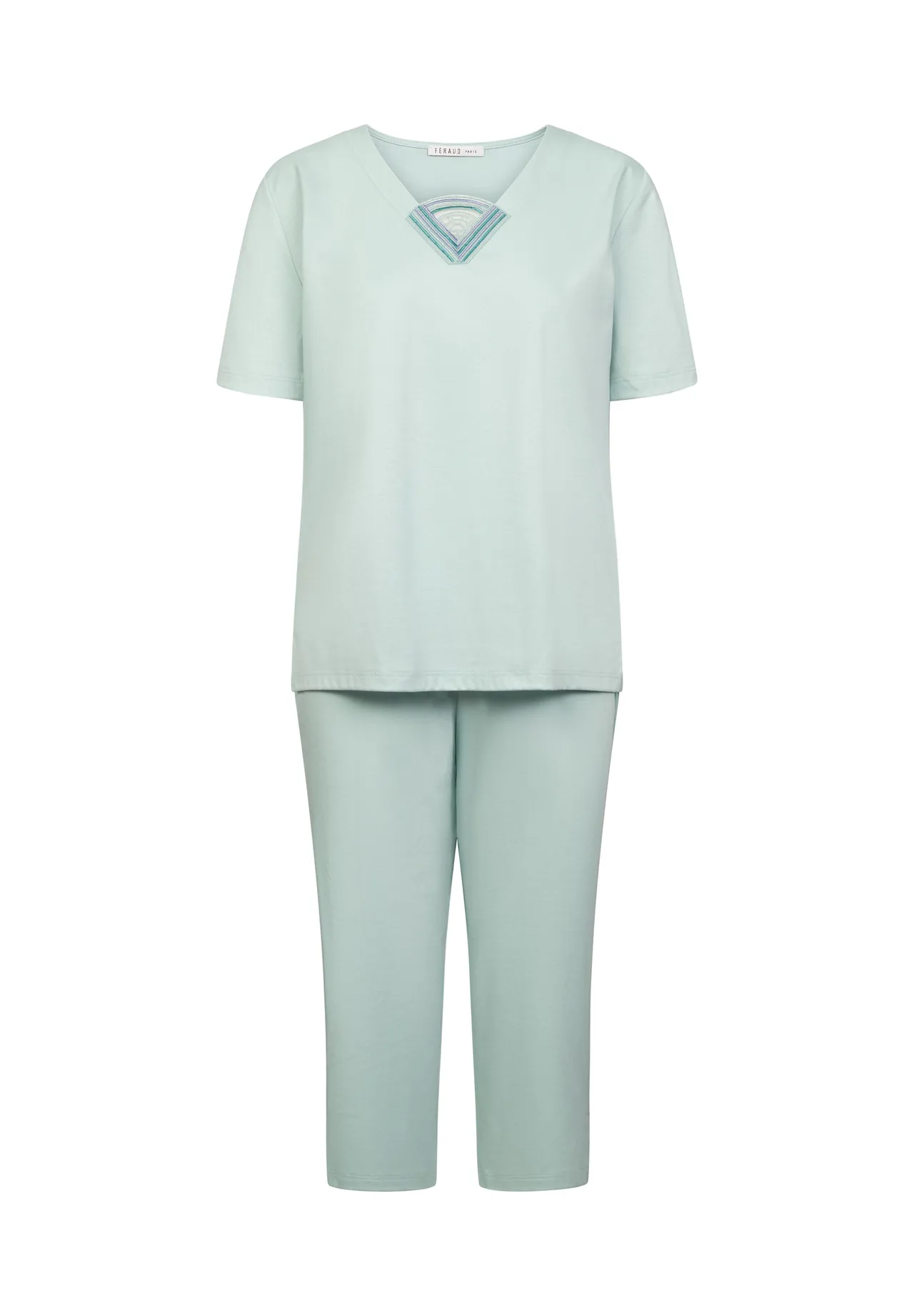 Kurzärmeliges Capri-Pyjama-Set mit V-Ausschnitt