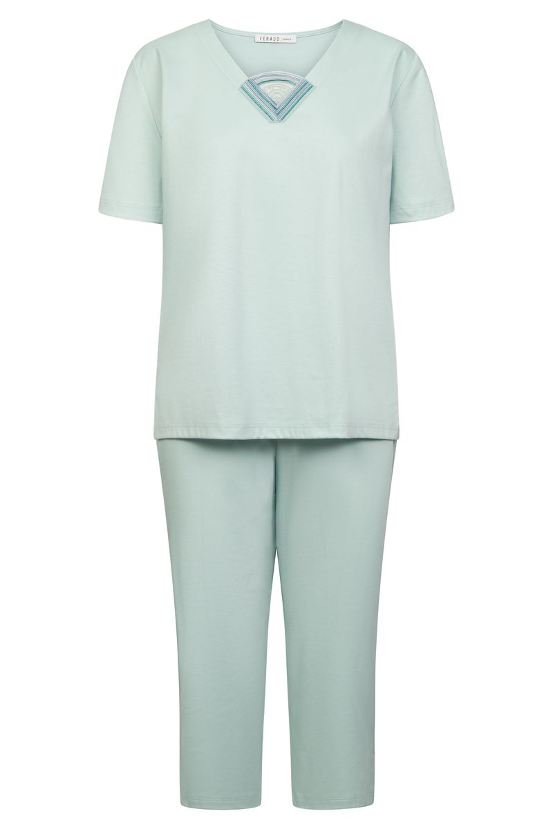Kurzärmeliges Capri-Pyjama-Set mit V-Ausschnitt
