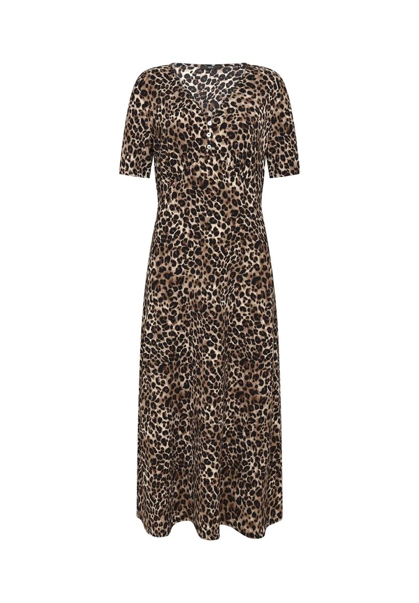 Midi-Kleid mit Leoparden-Print und V-Ausschnitt