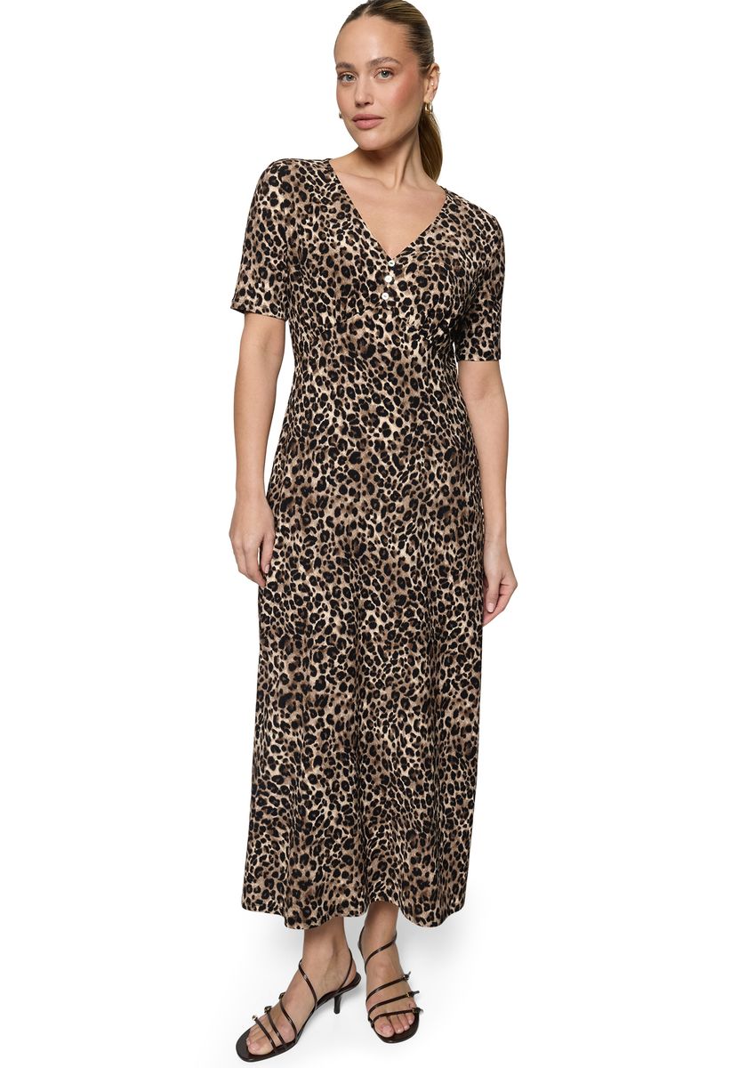 Midi-Kleid mit Leoparden-Print und V-Ausschnitt