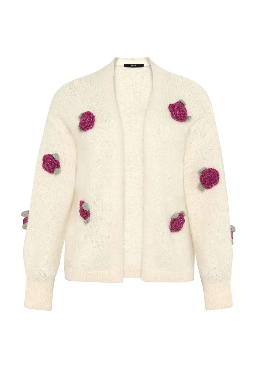Oversize-Strickjacke mit 3D-Blüten