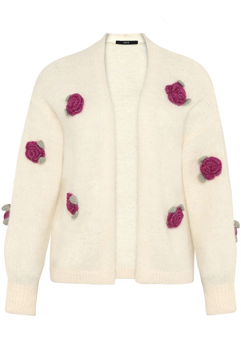 Oversize-Strickjacke mit 3D-Blüten