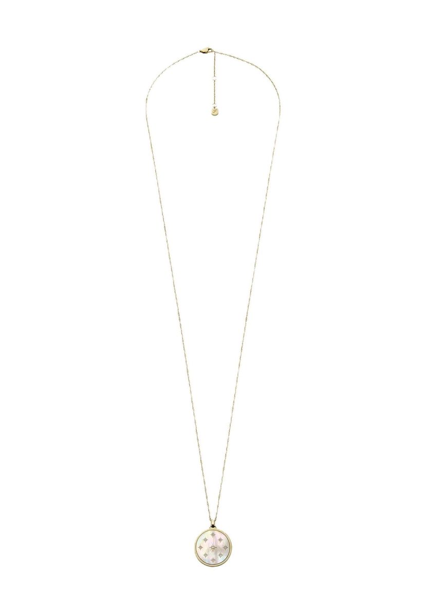 Lange Kette mit Perlmutt-Medaillon