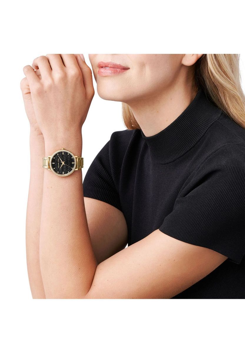 Kristallbesetzte Armbanduhr mit Logo-Zifferblatt