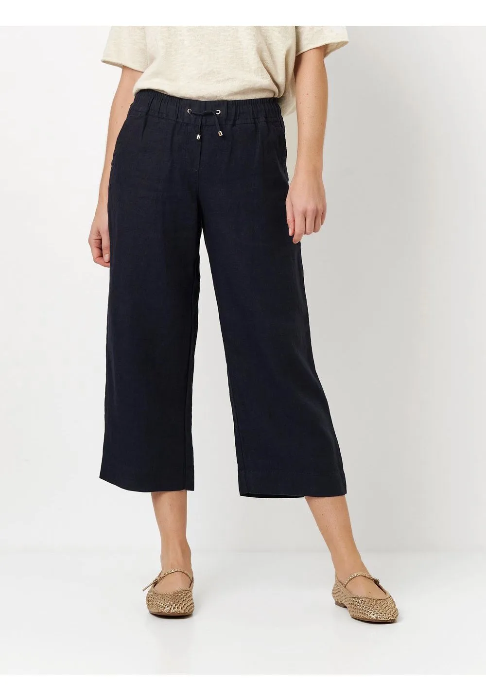 Hochtaillierte Leinen-Culotte mit Kordelzug