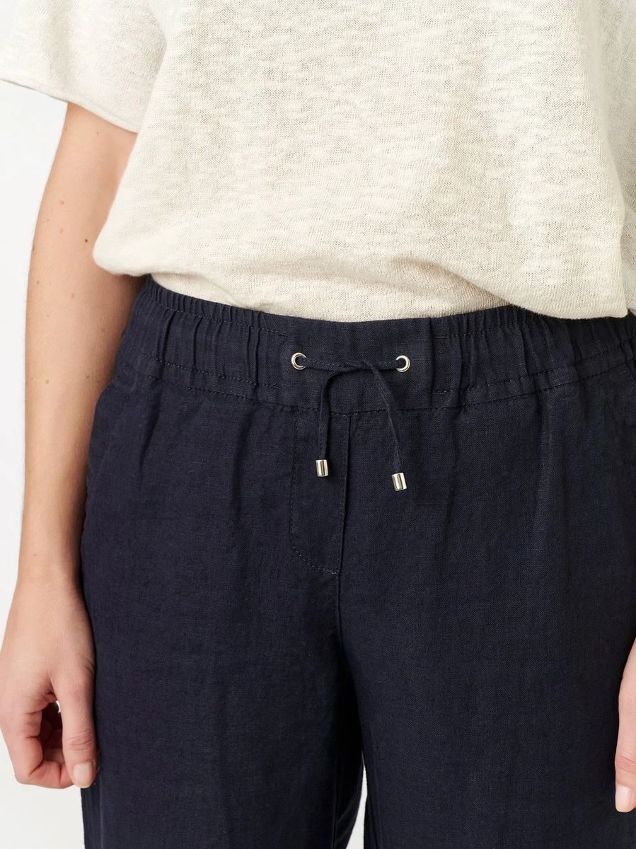 Hochtaillierte Leinen-Culotte mit Kordelzug