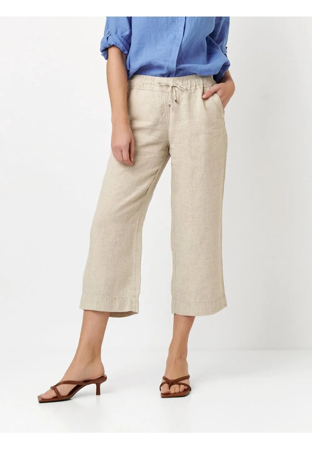 Hochtaillierte Leinenhose mit geradem Bein