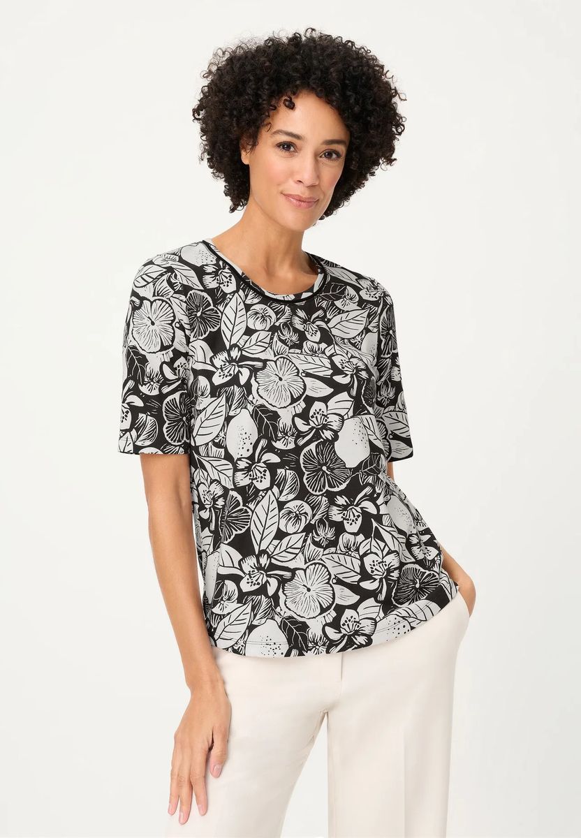 Tailliertes T-Shirt mit botanischem Druck