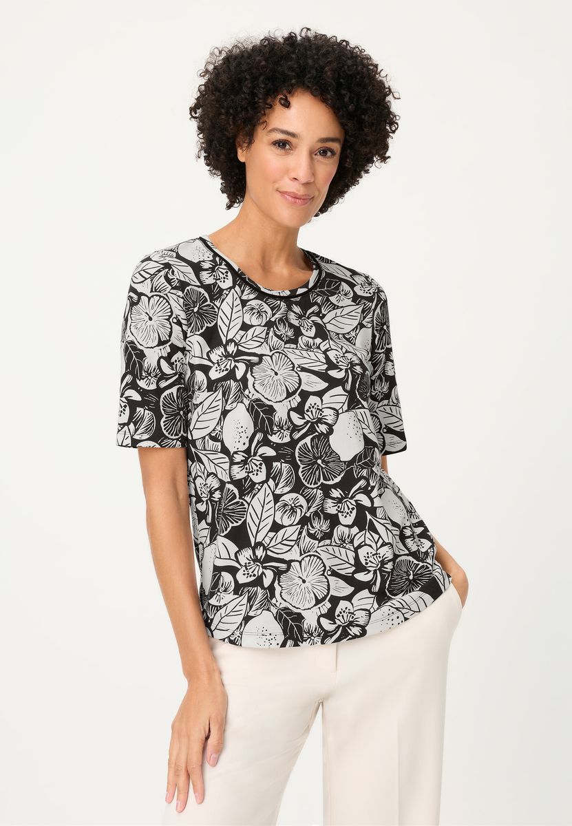 Tailliertes T-Shirt mit botanischem Druck