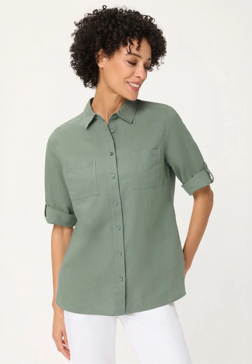 Moderne Leinen-Baumwoll-Hemdbluse